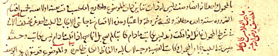 تصویر شمارۀ 3: نشانه‌گذاری و تصریح  کاتب در خصوص قسمت‌های کتابت‌شده بر دست طوسی در نسخۀ قطب‌الدّین شیرازی از شرح اشارات (نسخۀ شمارۀ 3191 کتابخانۀ فاتح، گ 29 ب)